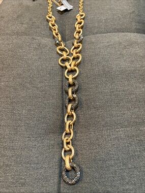 Chico’s Gold and Black Chain Link Y-Style Necklace - Women Jewelry NWTs